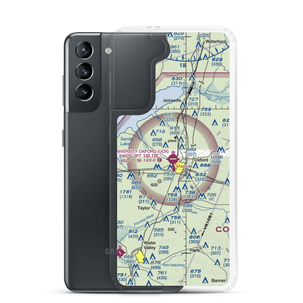 University Oxford Airport (UOX) VFR Sectional Samsung Case Samsung Galaxy S21 model shown