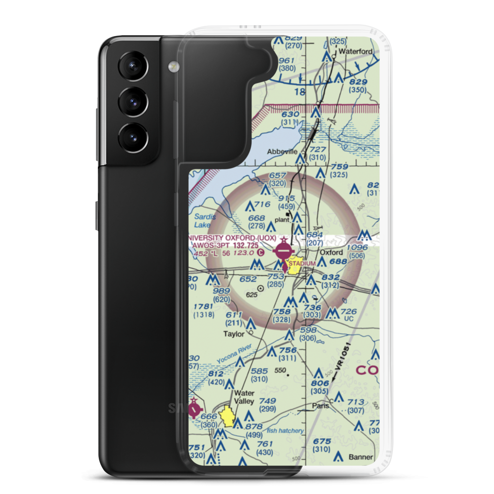 University Oxford Airport (UOX) VFR Sectional Samsung Case Samsung Galaxy S21 Plus model shown