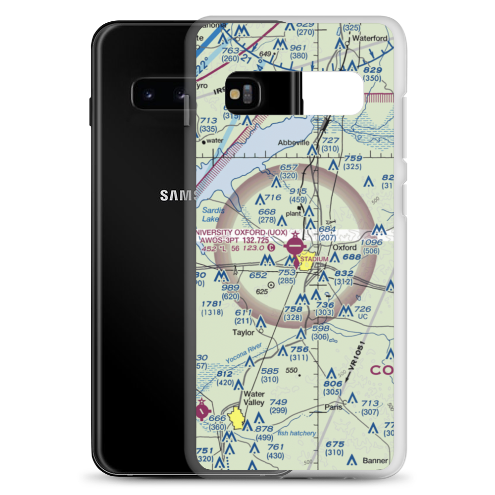 University Oxford Airport (UOX) VFR Sectional Samsung Case Samsung Galaxy S10+ model shown