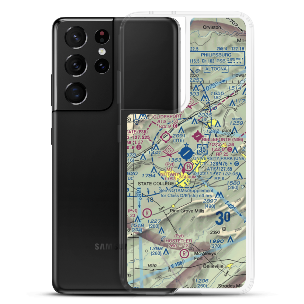 University Park Airport (UNV) VFR Sectional Samsung Case Samsung Galaxy S21 Ultra model shown