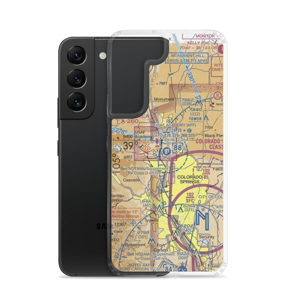 USAF Academy Airfield (AFF) VFR Sectional Samsung Case Samsung Galaxy S22 model shown