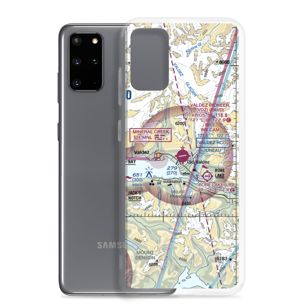 Valdez Pioneer Field (VDZ) VFR Sectional Samsung Case Samsung Galaxy S20 Plus model shown