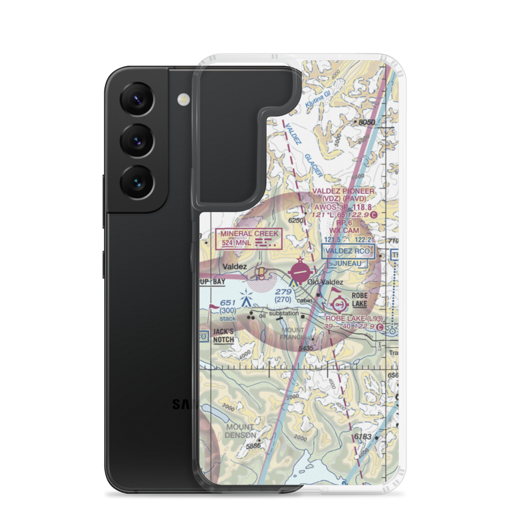 Valdez Pioneer Field (VDZ) VFR Sectional Samsung Case Samsung Galaxy S22 model shown