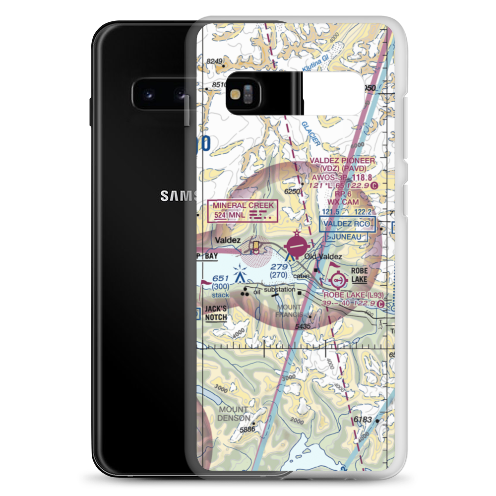 Valdez Pioneer Field (VDZ) VFR Sectional Samsung Case Samsung Galaxy S10+ model shown
