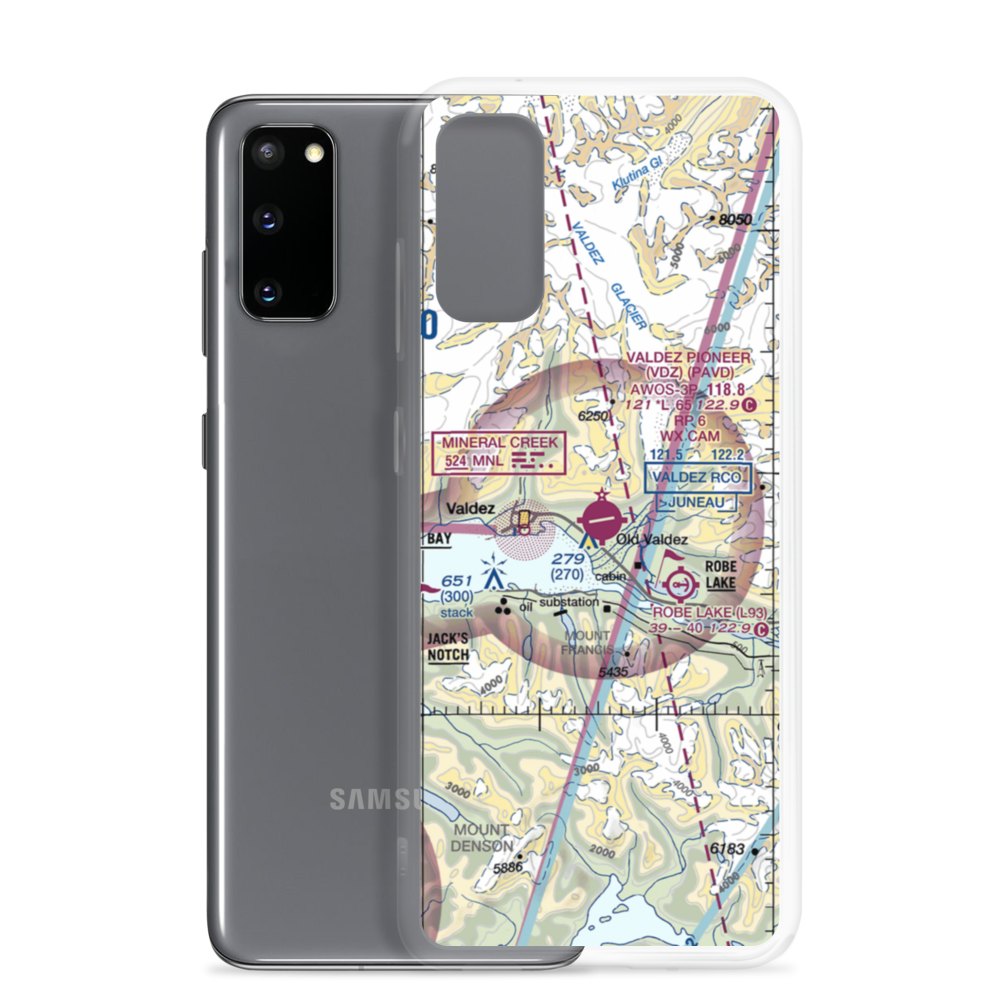 Valdez Pioneer Field (VDZ) VFR Sectional Samsung Case Samsung Galaxy S20 model shown