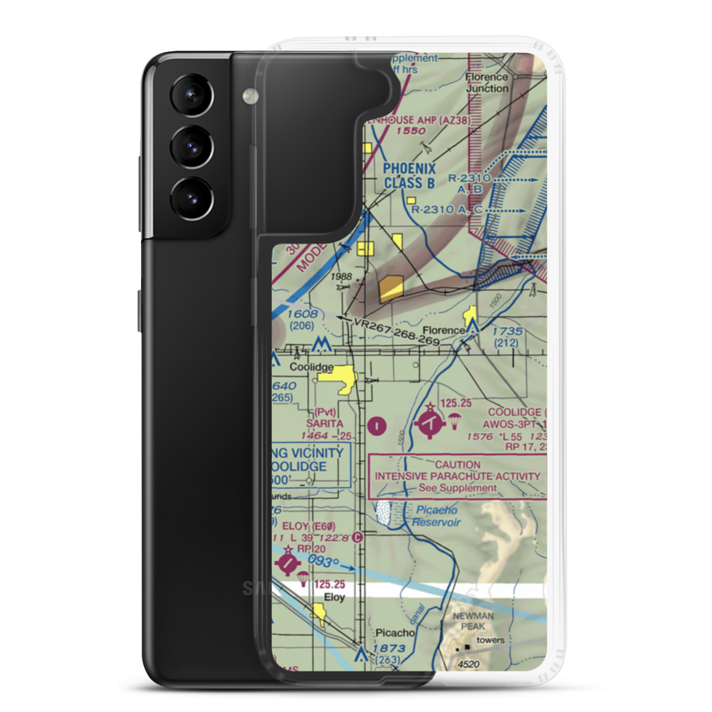 Valley Farms Airport (36AZ) VFR Sectional Samsung Case Samsung Galaxy S21 Plus model shown