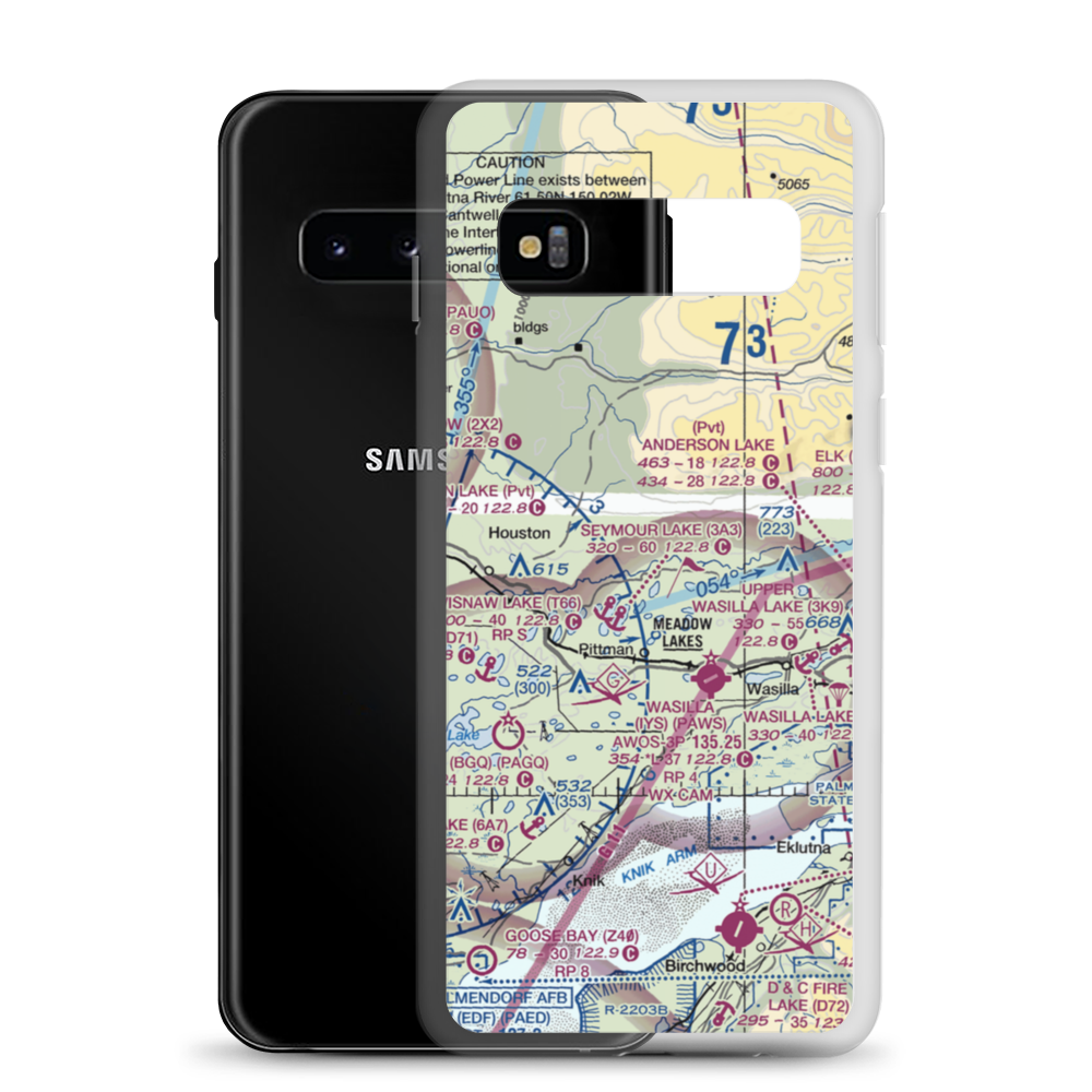 Valley Flying Crown Airport (AK27) VFR Sectional Samsung Case Samsung Galaxy S10 model shown