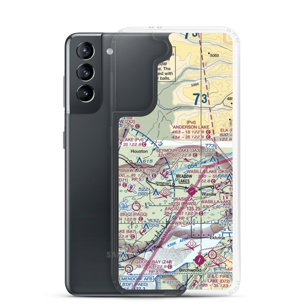 Valley Flying Crown Airport (AK27) VFR Sectional Samsung Case Samsung Galaxy S21 model shown
