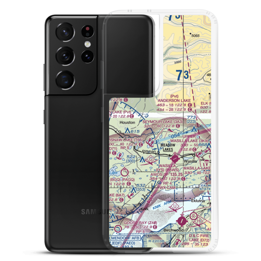 Valley Flying Crown Airport (AK27) VFR Sectional Samsung Case Samsung Galaxy S21 Ultra model shown