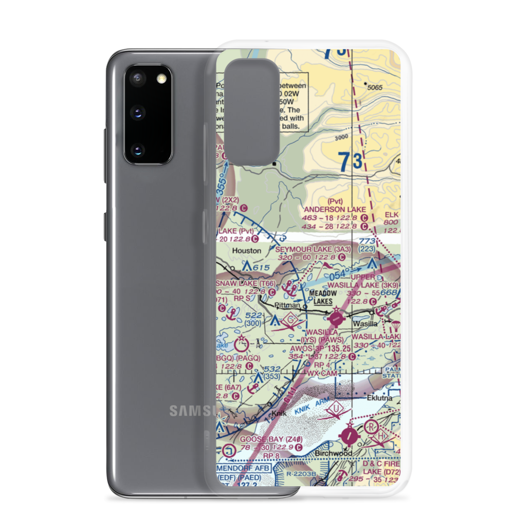 Valley Flying Crown Airport (AK27) VFR Sectional Samsung Case Samsung Galaxy S20 model shown