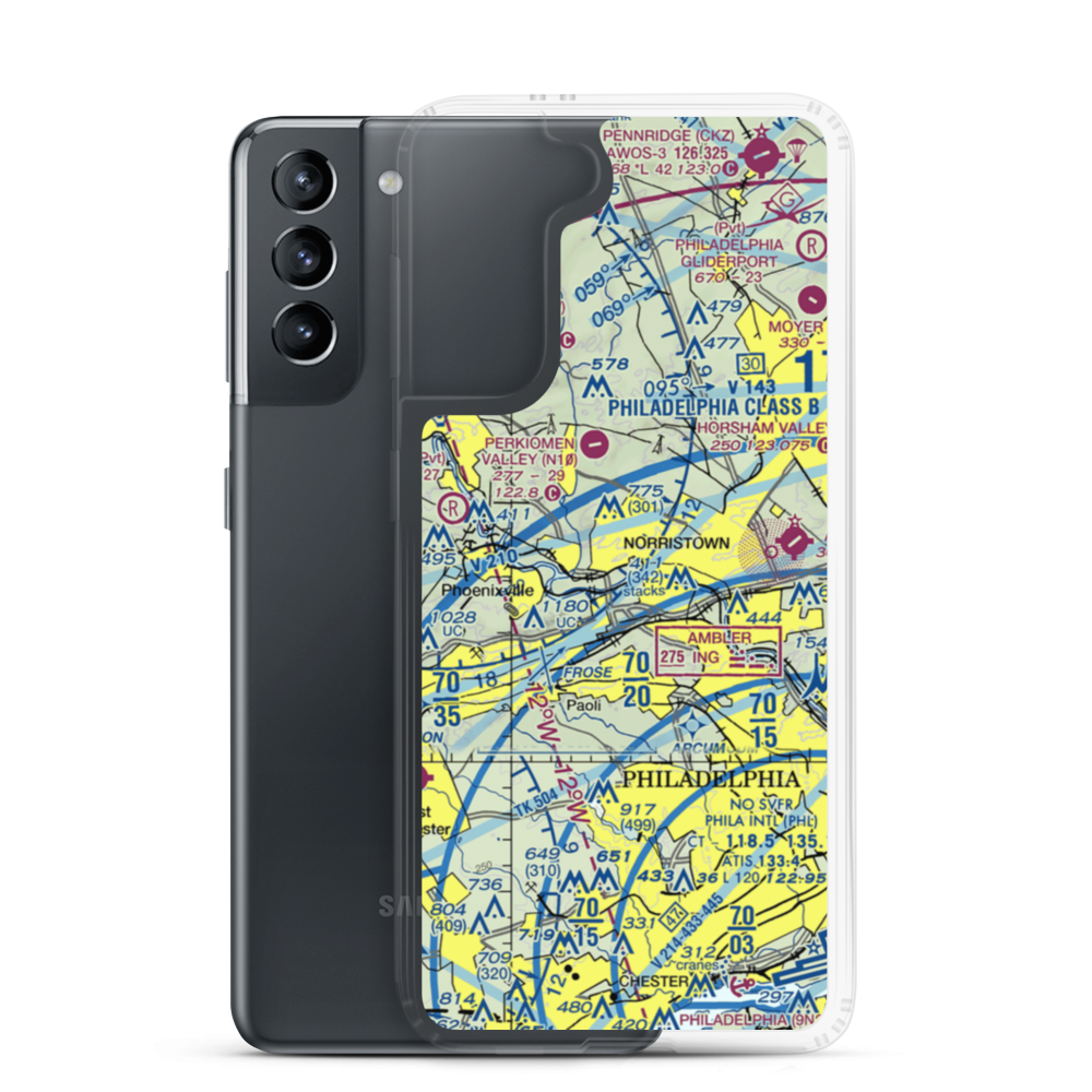 Valley Forge Bicentennial Heliport (0P0) VFR Sectional Samsung Case Samsung Galaxy S21 model shown