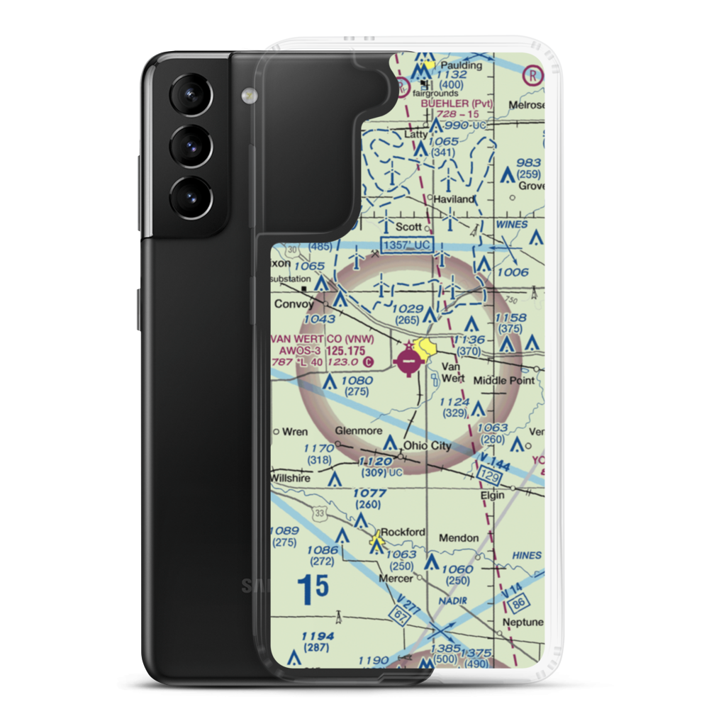 Van Wert County Airport (VNW) VFR Sectional Samsung Case Samsung Galaxy S21 Plus model shown