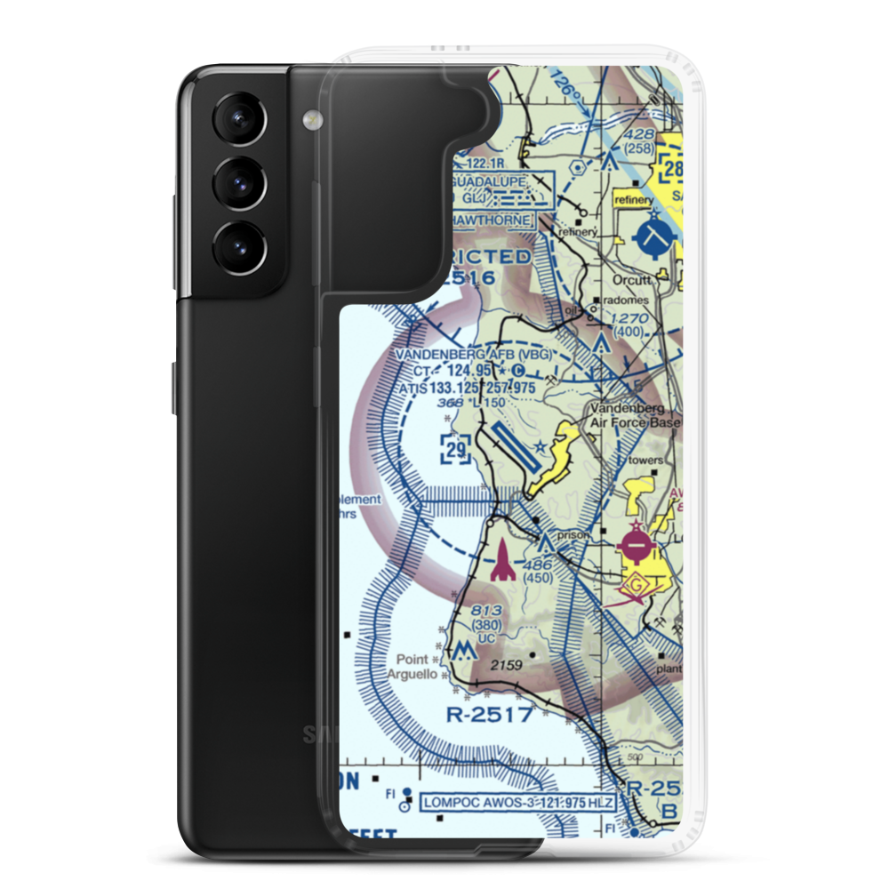 Vandenberg Air Force Base (VBG) VFR Sectional Samsung Case Samsung Galaxy S21 Plus model shown