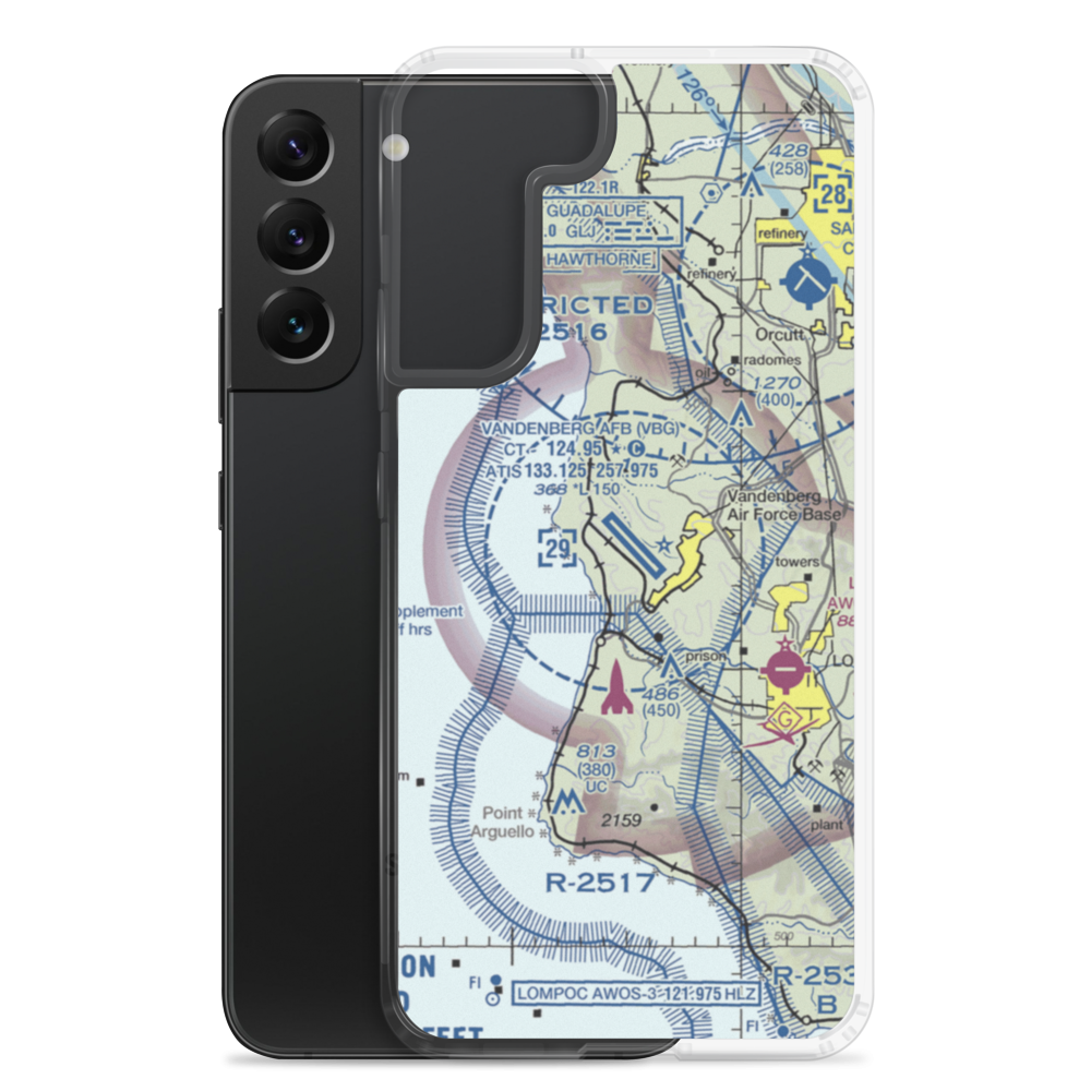 Vandenberg Air Force Base (VBG) VFR Sectional Samsung Case Samsung Galaxy S22 Plus model shown