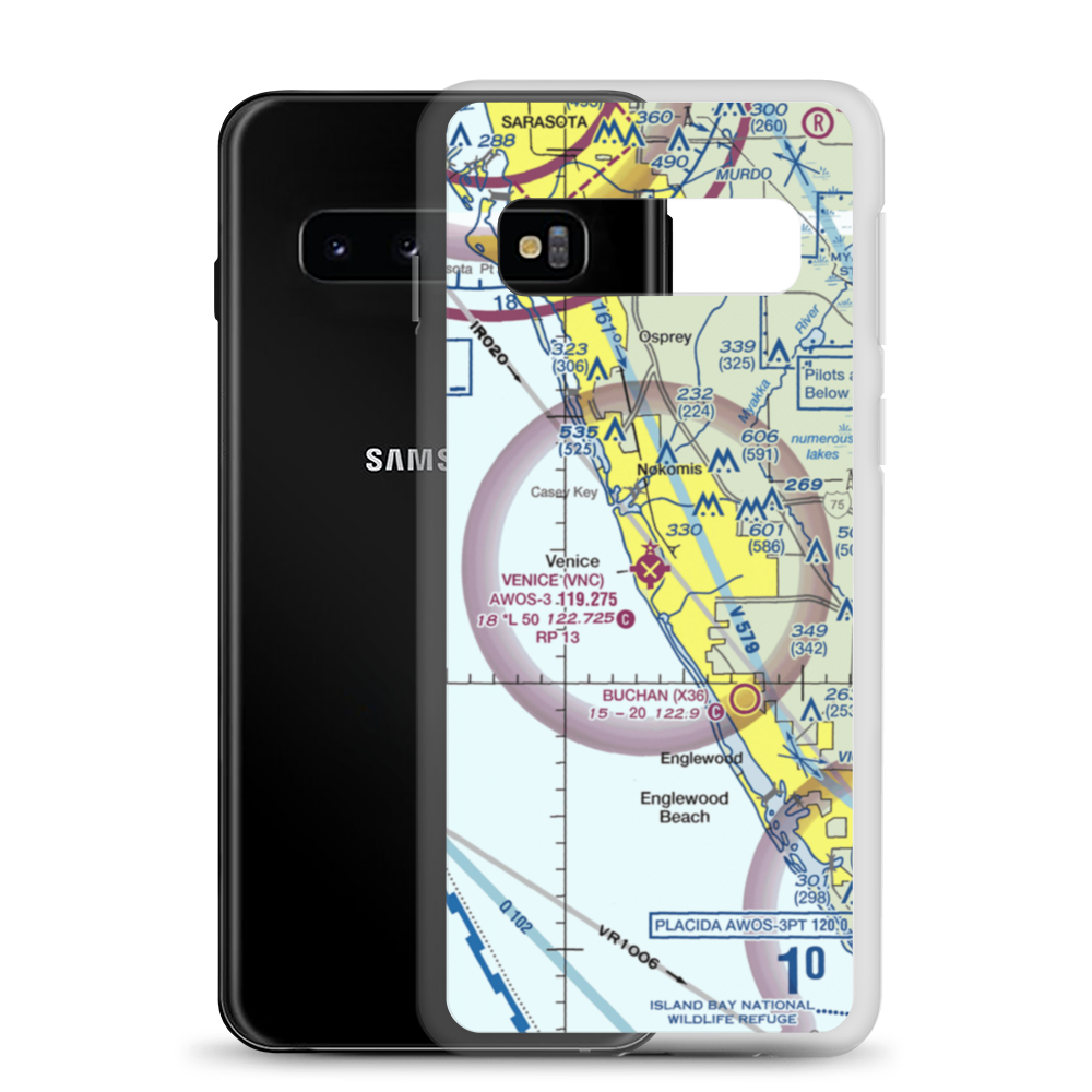 Venice Municipal Airport (VNC) VFR Sectional Samsung Case Samsung Galaxy S10 model shown