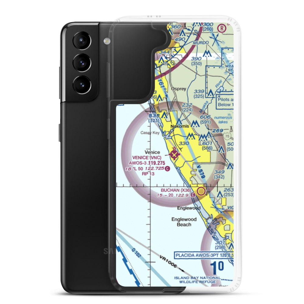 Venice Municipal Airport (VNC) VFR Sectional Samsung Case Samsung Galaxy S21 Plus model shown