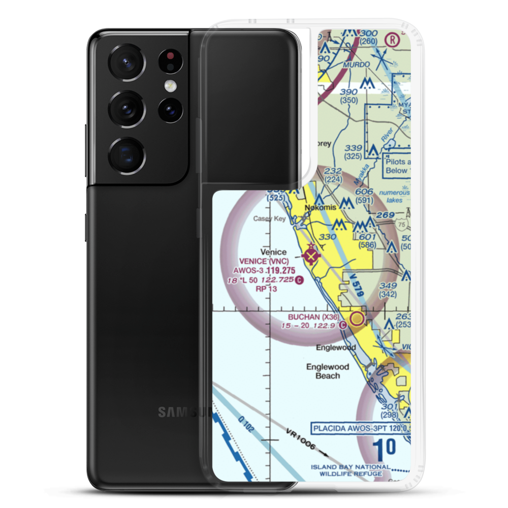 Venice Municipal Airport (VNC) VFR Sectional Samsung Case Samsung Galaxy S21 Ultra model shown