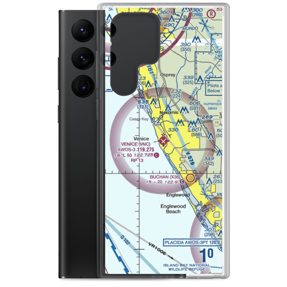 Venice Municipal Airport (VNC) VFR Sectional Samsung Case Samsung Galaxy S22 Ultra model shown