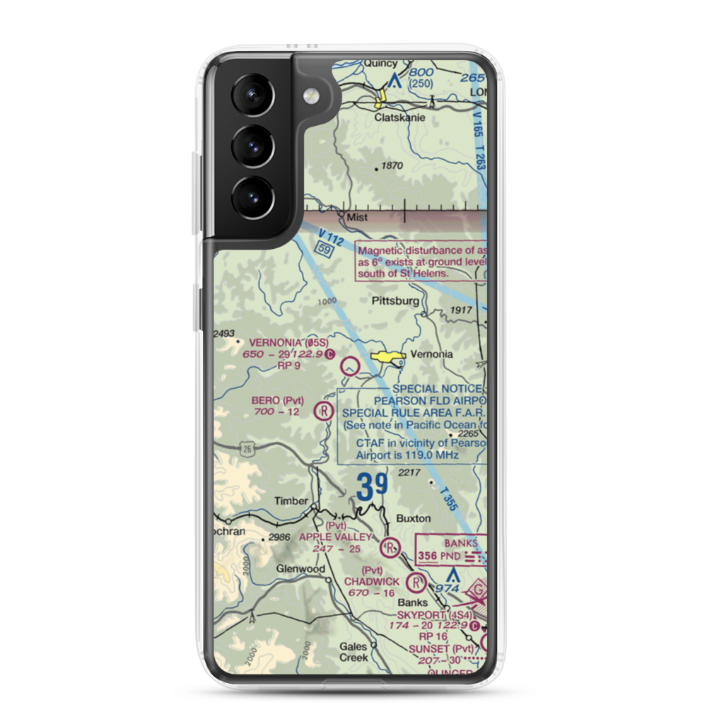 Vernonia Airfield (05S) VFR Sectional Samsung Case Samsung Galaxy S21 Plus model shown