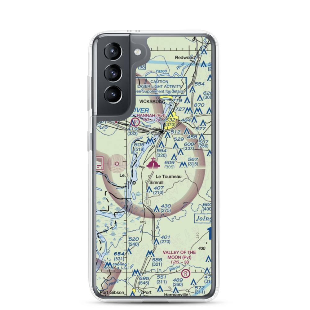 Vicksburg Municipal Airport (VKS) VFR Sectional Samsung Case Samsung Galaxy S21 model shown