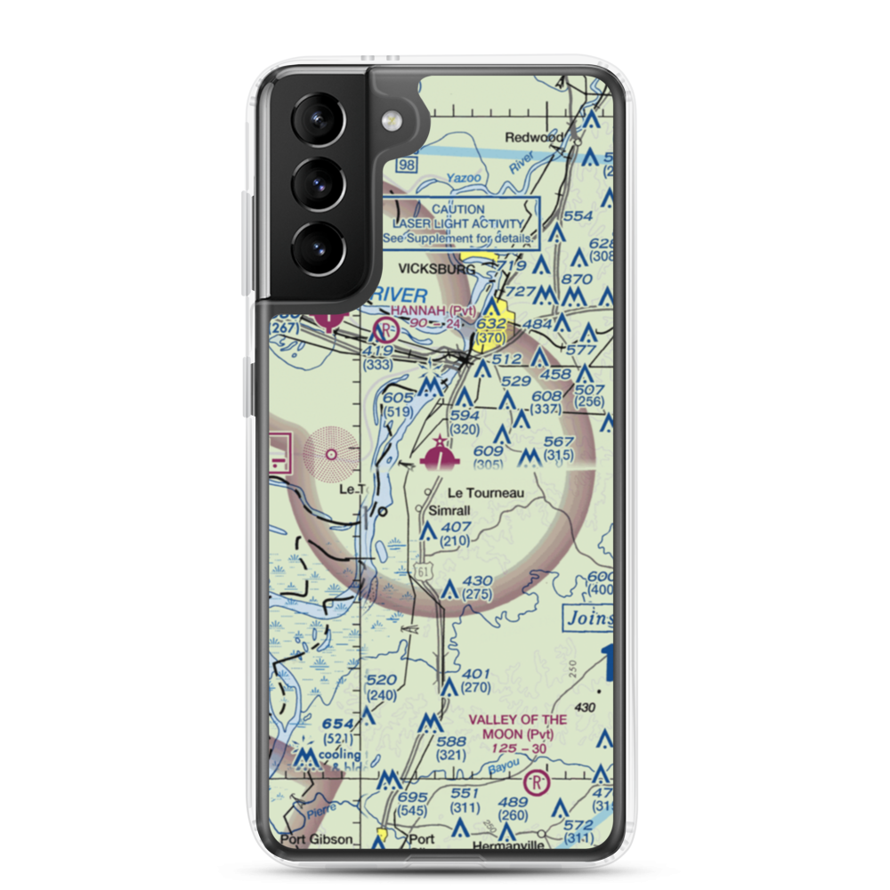 Vicksburg Municipal Airport (VKS) VFR Sectional Samsung Case Samsung Galaxy S21 Plus model shown