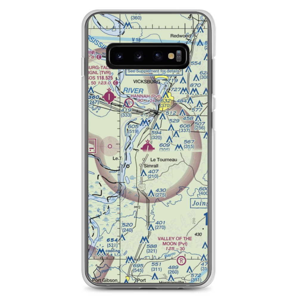 Vicksburg Municipal Airport (VKS) VFR Sectional Samsung Case Samsung Galaxy S10+ model shown