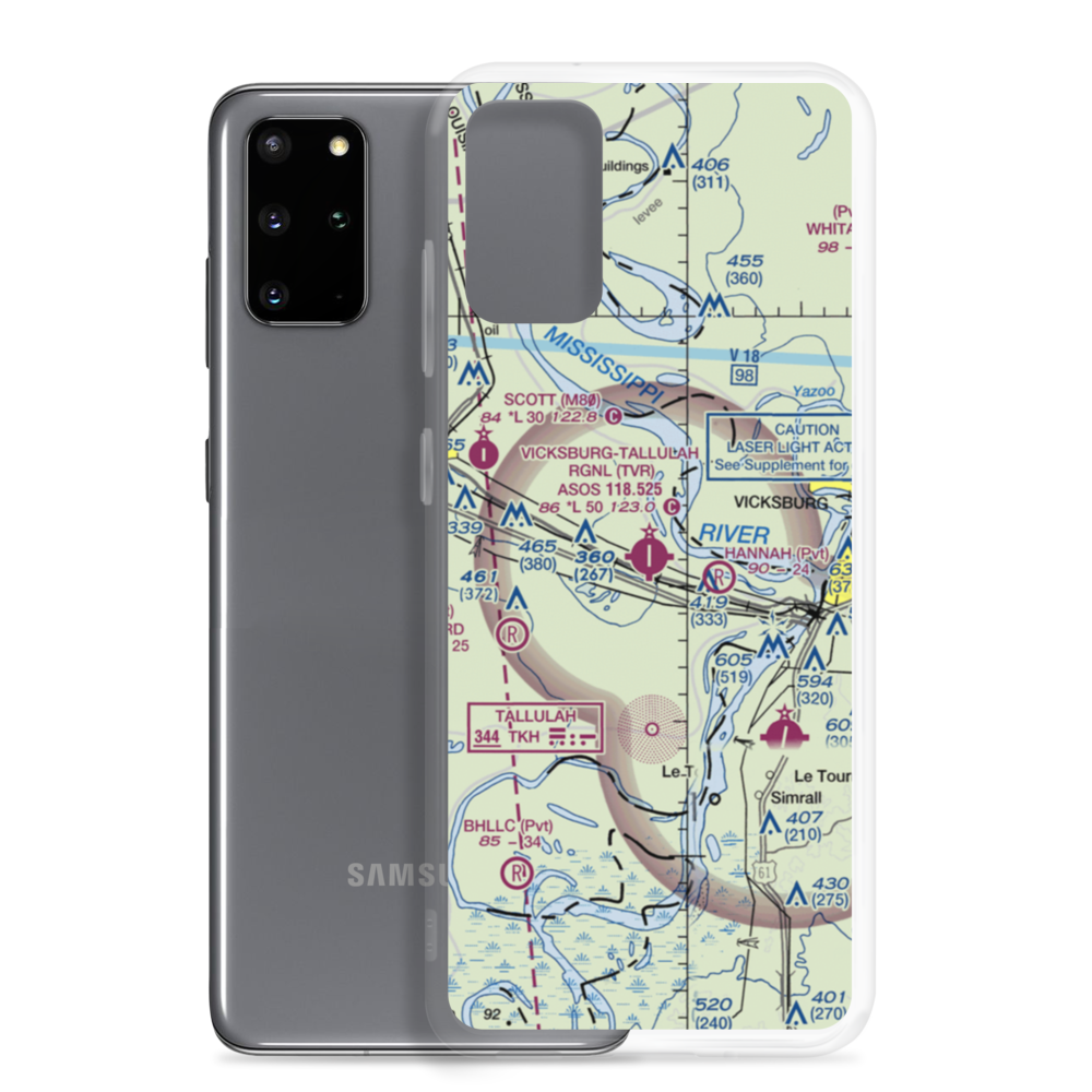Vicksburg Tallulah Regional Airport (TVR) VFR Sectional Samsung Case Samsung Galaxy S20 Plus model shown