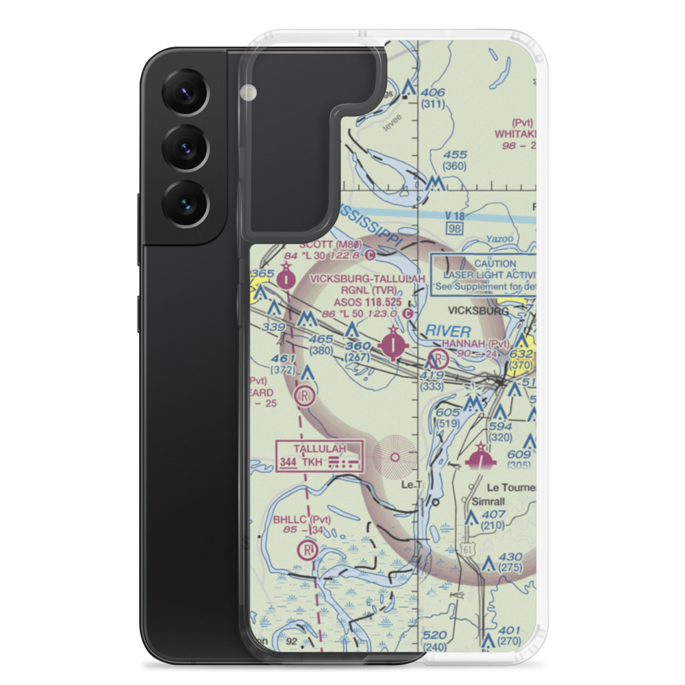 Vicksburg Tallulah Regional Airport (TVR) VFR Sectional Samsung Case Samsung Galaxy S22 Plus model shown