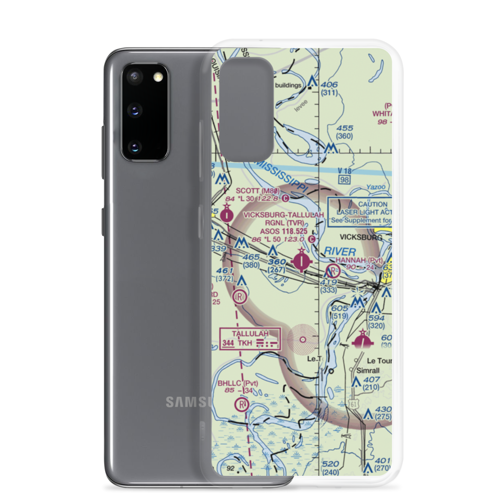 Vicksburg Tallulah Regional Airport (TVR) VFR Sectional Samsung Case Samsung Galaxy S20 model shown