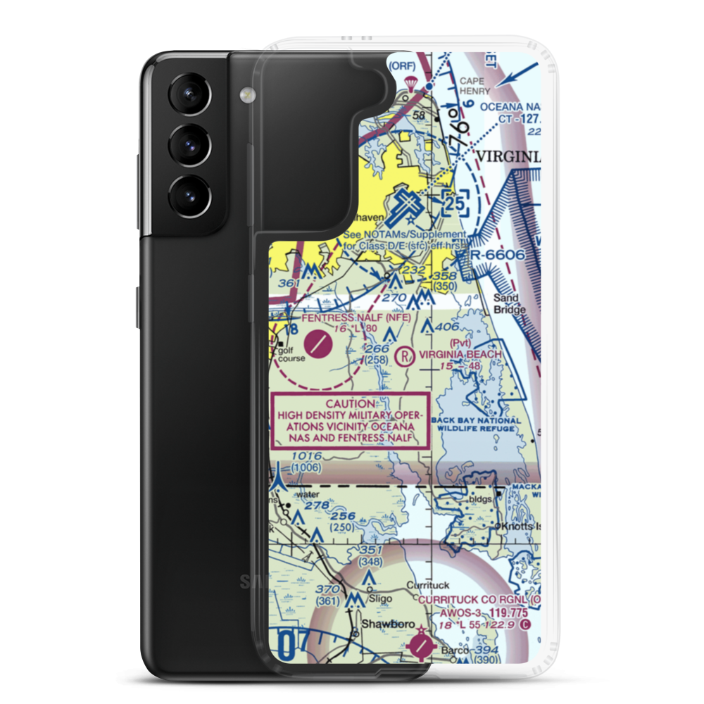 Virginia Beach Airport (42VA) VFR Sectional Samsung Case Samsung Galaxy S21 Plus model shown