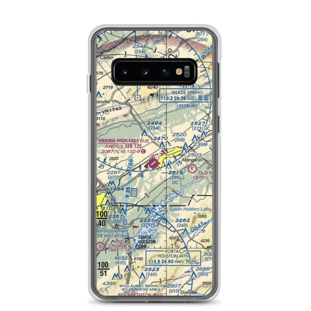 Virginia Highlands Airport (VJI) VFR Sectional Samsung Case Samsung Galaxy S10 model shown