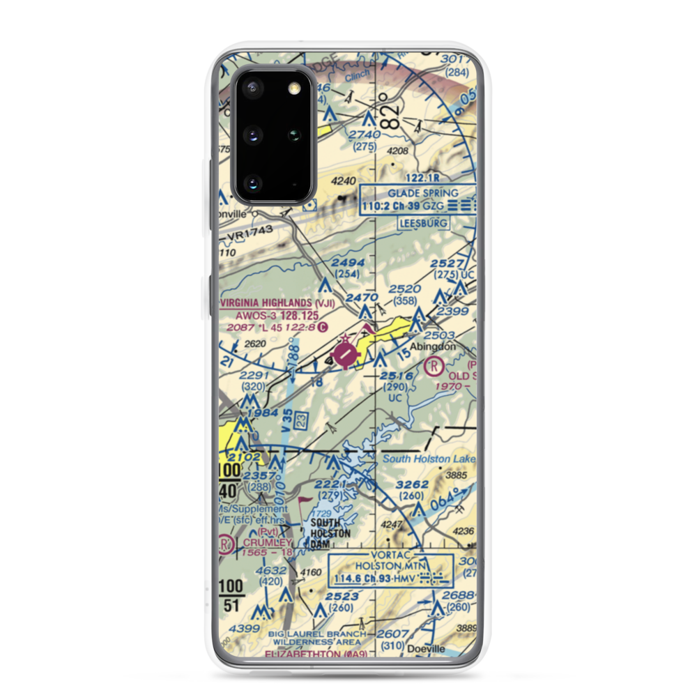 Virginia Highlands Airport (VJI) VFR Sectional Samsung Case Samsung Galaxy S20 Plus model shown