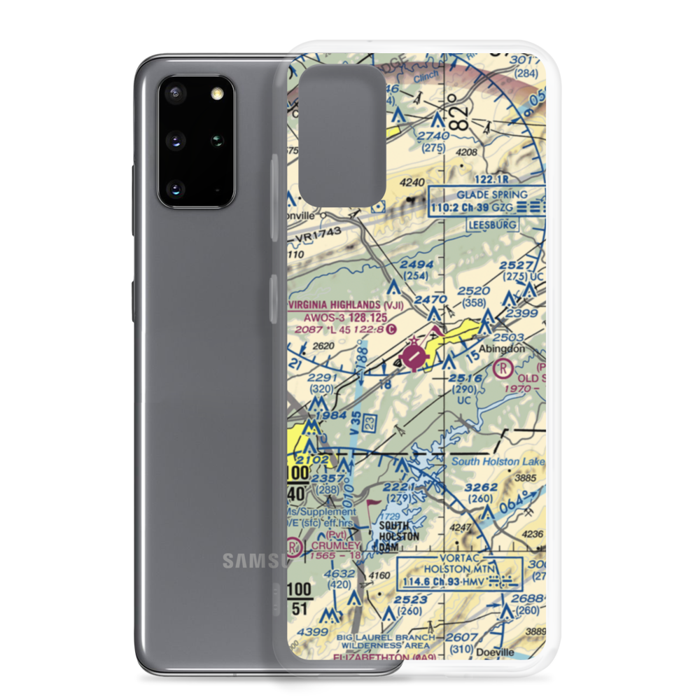 Virginia Highlands Airport (VJI) VFR Sectional Samsung Case Samsung Galaxy S20 Plus model shown
