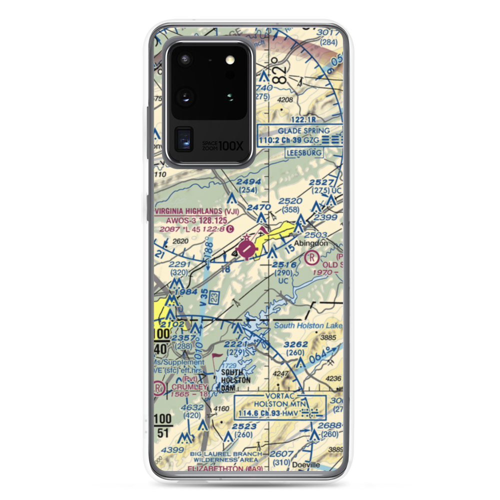Virginia Highlands Airport (VJI) VFR Sectional Samsung Case Samsung Galaxy S20 Ultra model shown