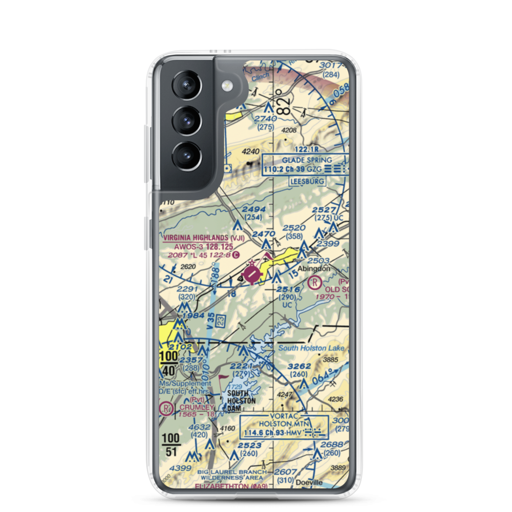 Virginia Highlands Airport (VJI) VFR Sectional Samsung Case Samsung Galaxy S21 model shown