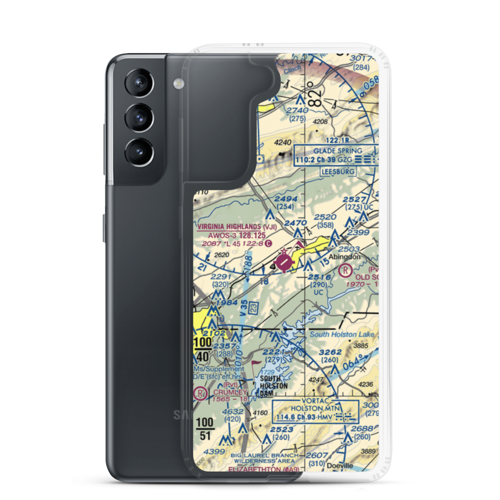Virginia Highlands Airport (VJI) VFR Sectional Samsung Case Samsung Galaxy S21 model shown