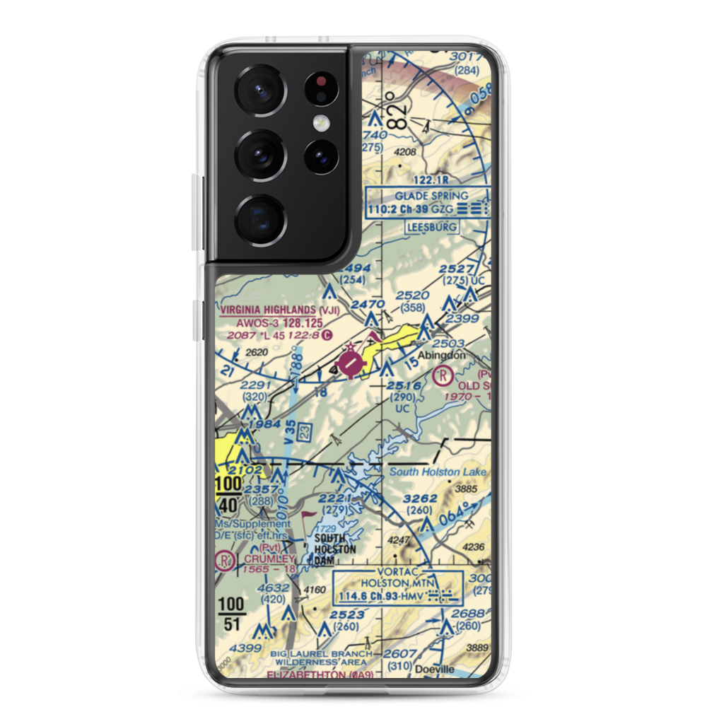 Virginia Highlands Airport (VJI) VFR Sectional Samsung Case Samsung Galaxy S21 Ultra model shown