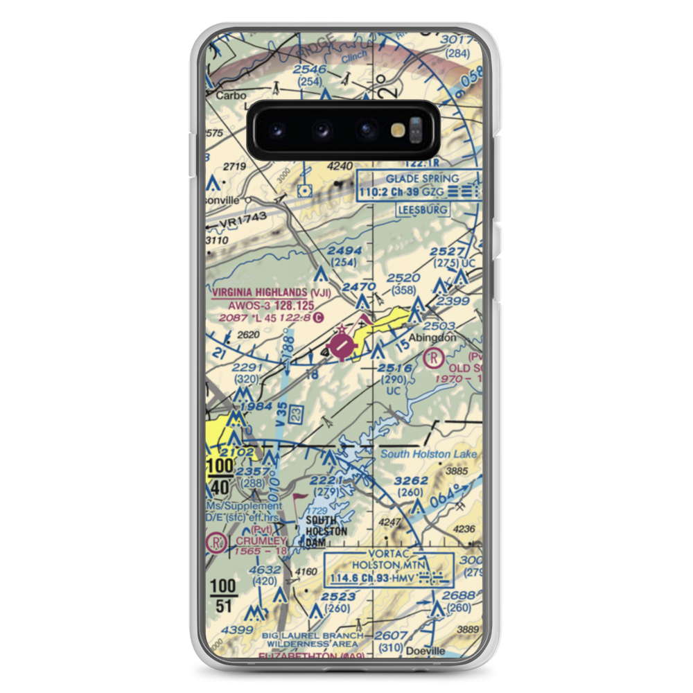 Virginia Highlands Airport (VJI) VFR Sectional Samsung Case Samsung Galaxy S10+ model shown
