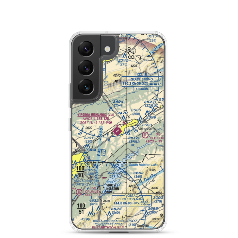 Virginia Highlands Airport (VJI) VFR Sectional Samsung Case Samsung Galaxy S22 model shown