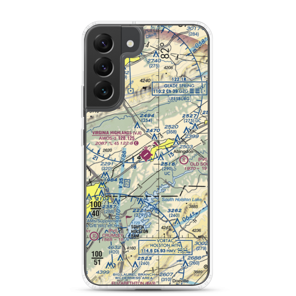 Virginia Highlands Airport (VJI) VFR Sectional Samsung Case Samsung Galaxy S22 Plus model shown