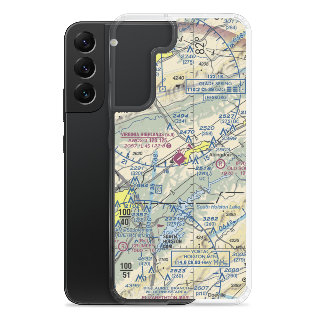 Virginia Highlands Airport (VJI) VFR Sectional Samsung Case Samsung Galaxy S22 Plus model shown