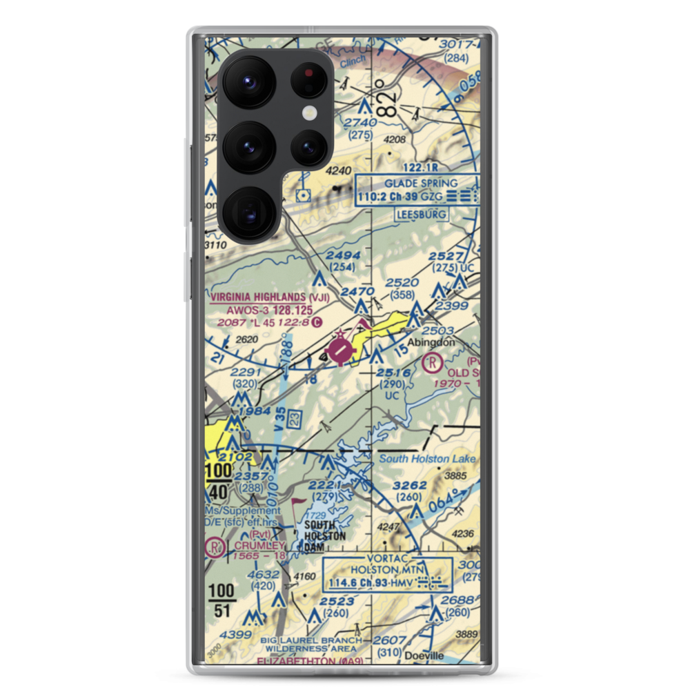 Virginia Highlands Airport (VJI) VFR Sectional Samsung Case Samsung Galaxy S22 Ultra model shown