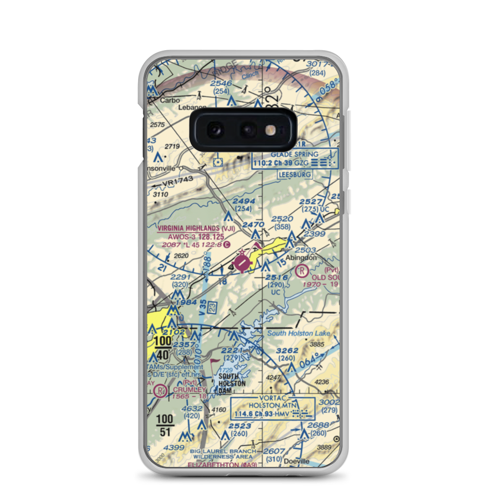 Virginia Highlands Airport (VJI) VFR Sectional Samsung Case Samsung Galaxy S10e model shown