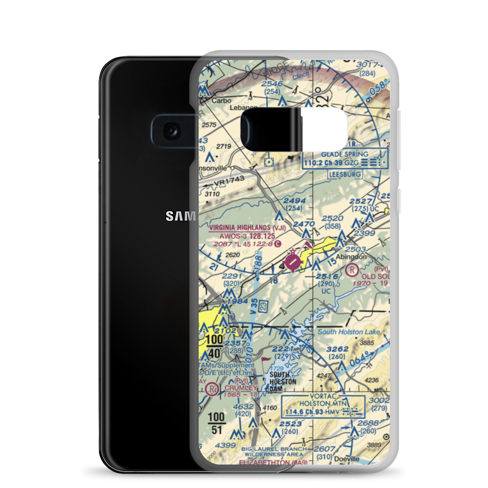 Virginia Highlands Airport (VJI) VFR Sectional Samsung Case Samsung Galaxy S10e model shown