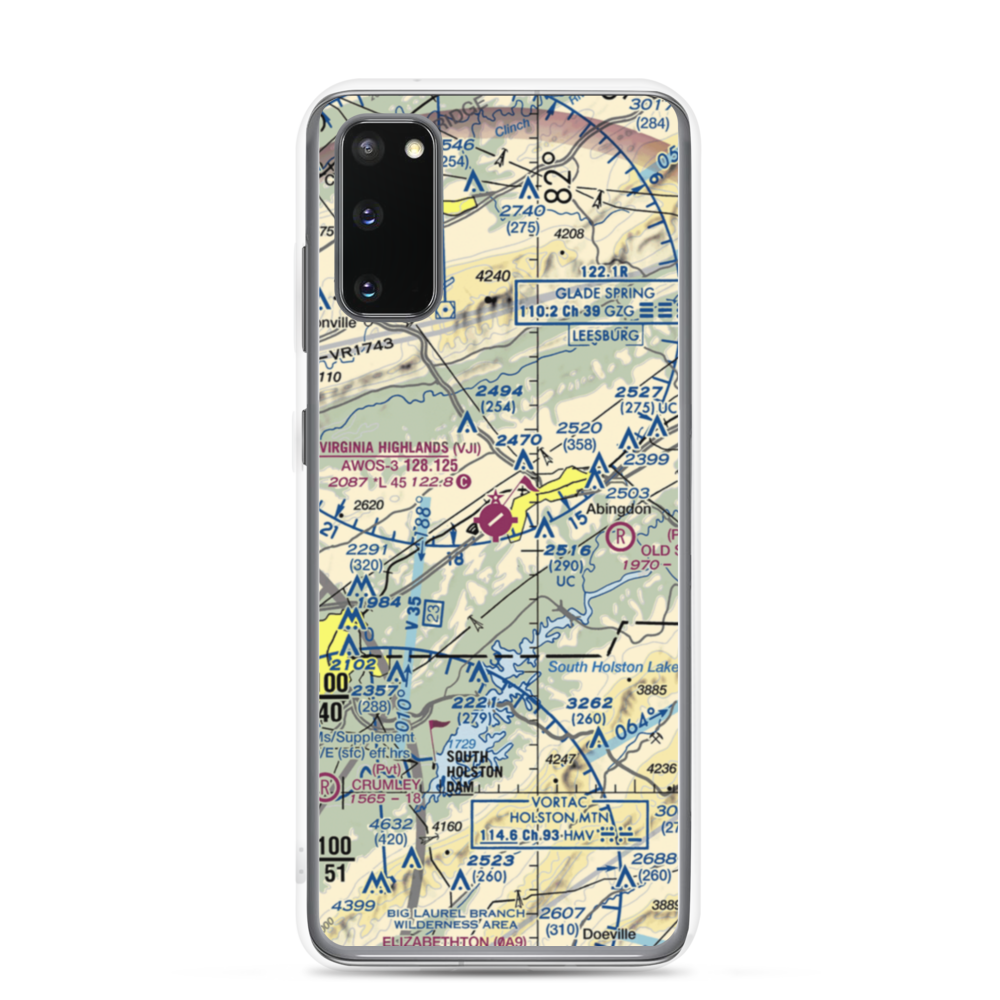 Virginia Highlands Airport (VJI) VFR Sectional Samsung Case Samsung Galaxy S20 model shown