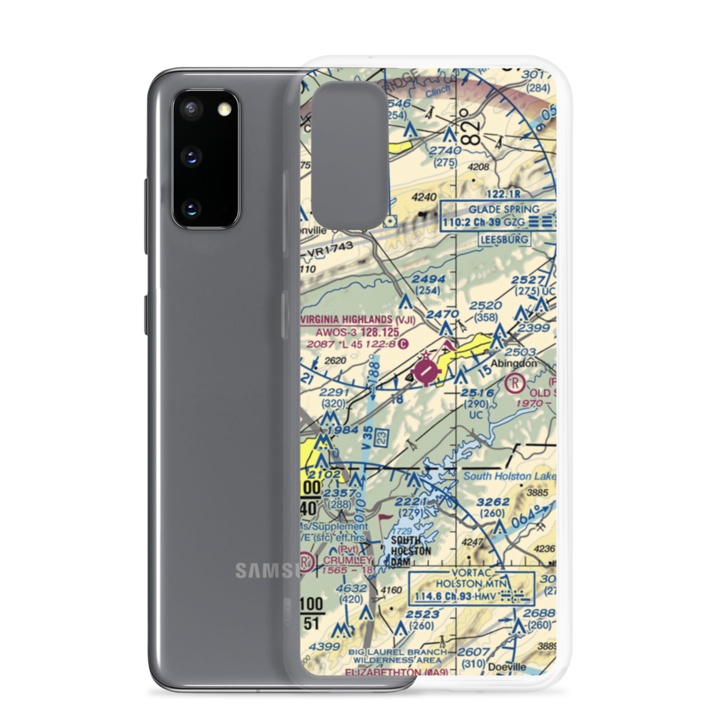 Virginia Highlands Airport (VJI) VFR Sectional Samsung Case Samsung Galaxy S20 model shown