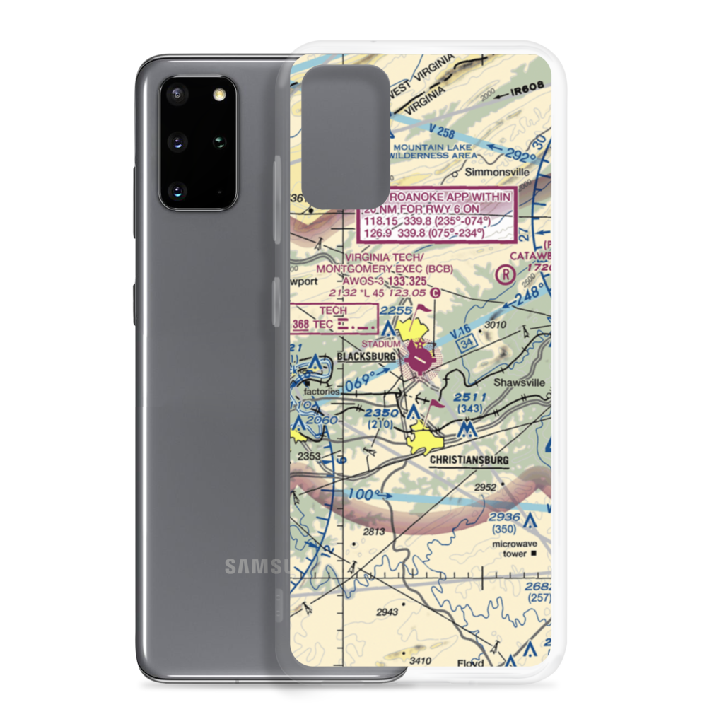 Virginia Tech Montgomery Executive Airport (BCB) VFR Sectional Samsung Case Samsung Galaxy S20 Plus model shown