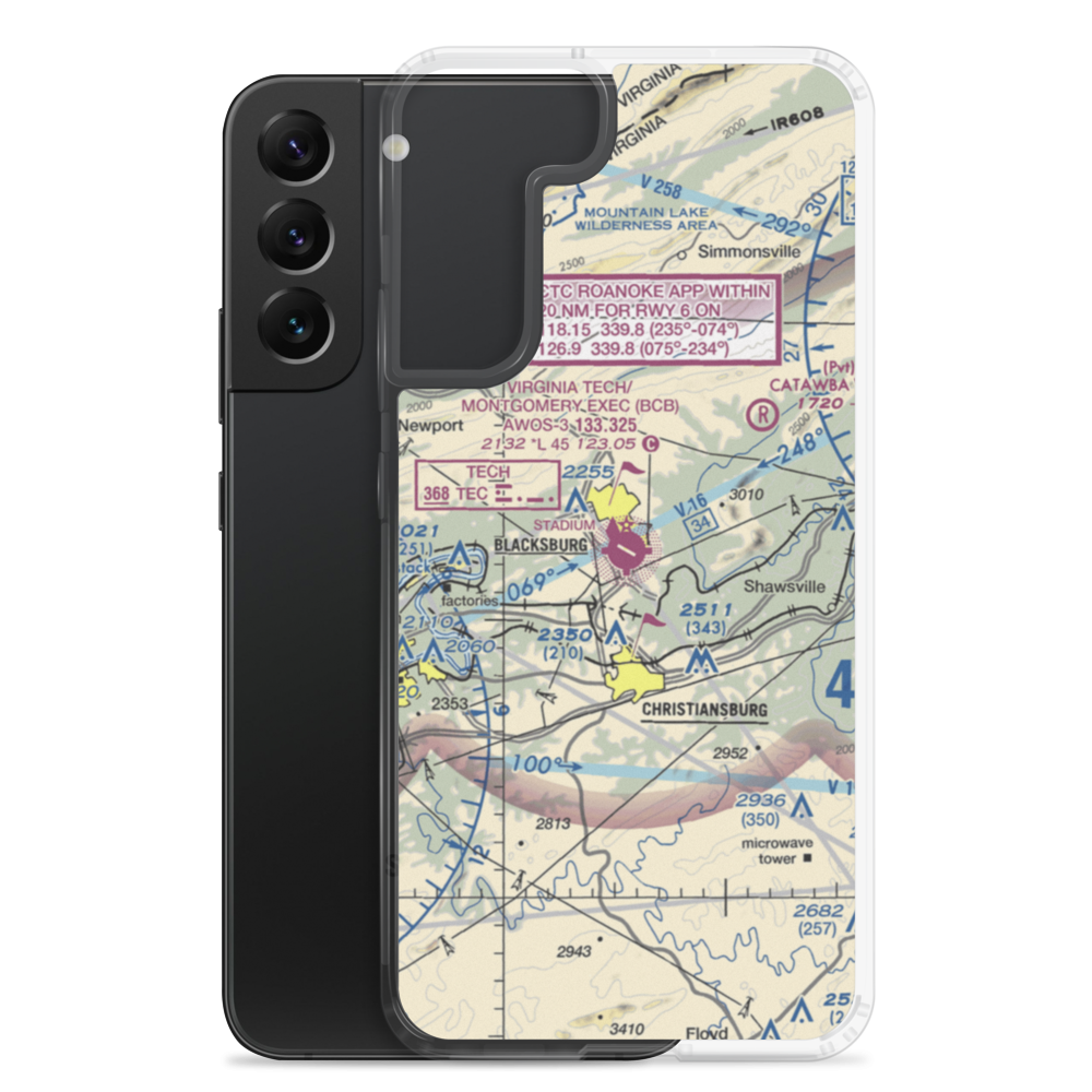 Virginia Tech Montgomery Executive Airport (BCB) VFR Sectional Samsung Case Samsung Galaxy S22 Plus model shown