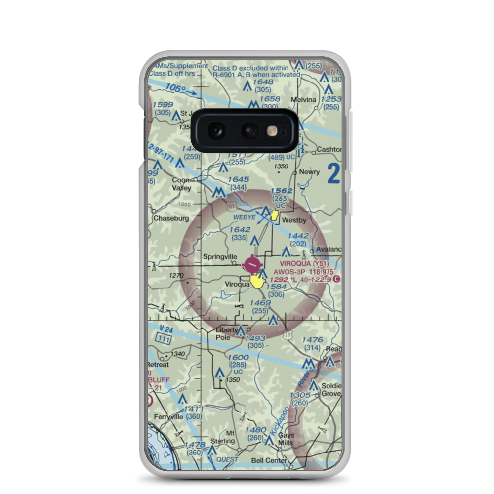 Viroqua Municipal Airport (Y51) VFR Sectional Samsung Case Samsung Galaxy S10e model shown