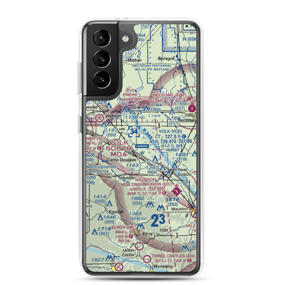 Volk Field (VOK) VFR Sectional Samsung Case Samsung Galaxy S21 Plus model shown